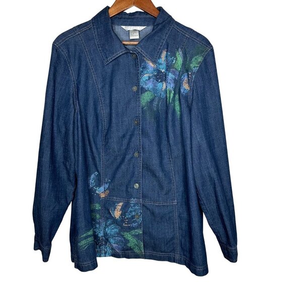 Napa Valley Floral Denim Jacket Sz 1X - Picture 1 of 8